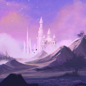 Preview wallpaper castle, towers, clouds, art, purple