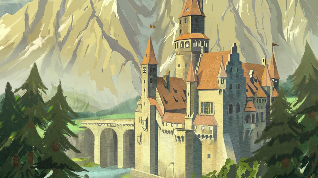 Wallpaper castle, towers, mountains, bridge, art