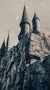 Preview wallpaper castle, towers, rock, snow