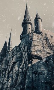 Preview wallpaper castle, towers, rock, snow