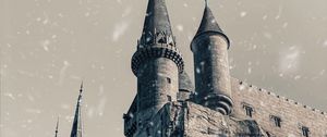 Preview wallpaper castle, towers, rock, snow