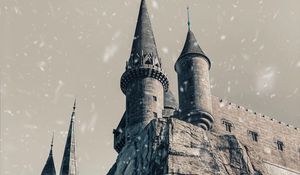 Preview wallpaper castle, towers, rock, snow