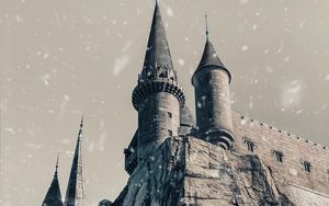 Preview wallpaper castle, towers, rock, snow