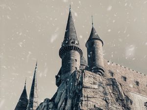Preview wallpaper castle, towers, rock, snow