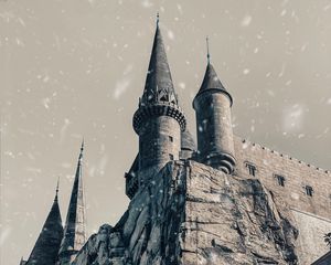 Preview wallpaper castle, towers, rock, snow