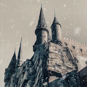 Preview wallpaper castle, towers, rock, snow