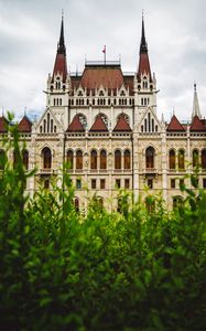 Preview wallpaper castle, towers, spiers, architecture, bushes