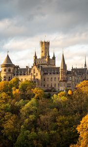 Preview wallpaper castle, towers, trees, forest, autumn