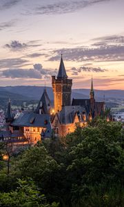 Preview wallpaper castle, towers, trees, sky