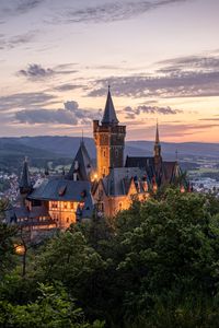 Preview wallpaper castle, towers, trees, sky