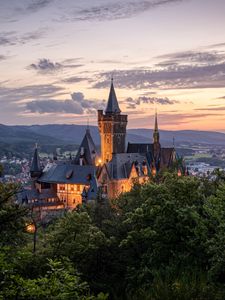 Preview wallpaper castle, towers, trees, sky