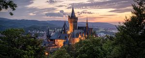 Preview wallpaper castle, towers, trees, sky