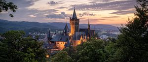 Preview wallpaper castle, towers, trees, sky