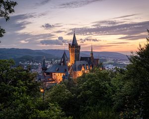 Preview wallpaper castle, towers, trees, sky