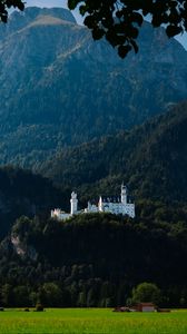 Preview wallpaper castle, trees, forest, mountains, landscape