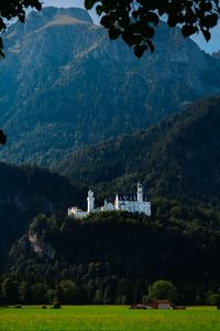 Preview wallpaper castle, trees, forest, mountains, landscape