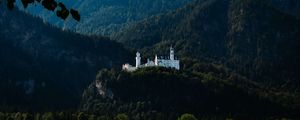 Preview wallpaper castle, trees, forest, mountains, landscape