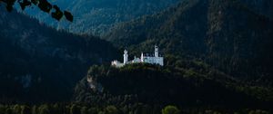 Preview wallpaper castle, trees, forest, mountains, landscape