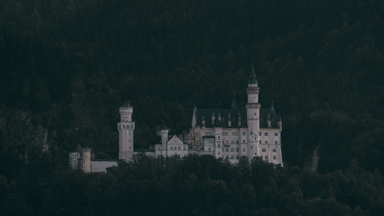 Wallpaper castle, trees, neuschwanstein castle, forest, mountains, schwangau, germany