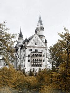 Preview wallpaper castle, trees, sky, mist