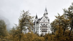 Preview wallpaper castle, trees, sky, mist