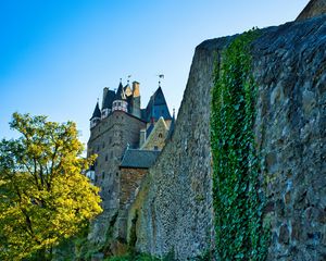 Preview wallpaper castle, wall, hill, tree, grass