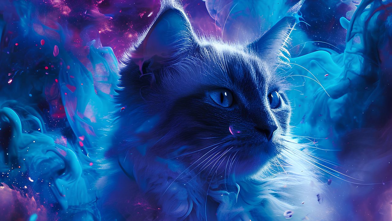 Wallpaper cat, animal, smoke, clouds, art, blue