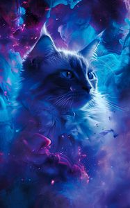 Preview wallpaper cat, animal, smoke, clouds, art, blue