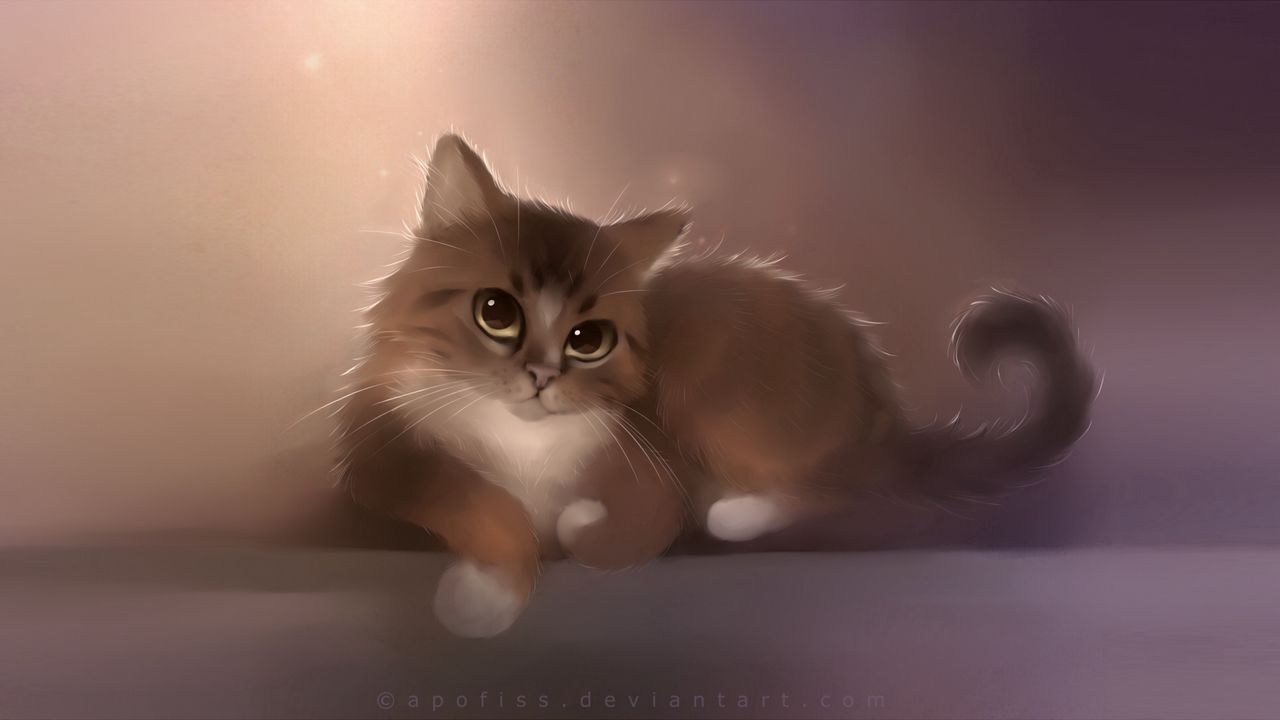 Wallpaper cat, apofiss, drawing, cute cat