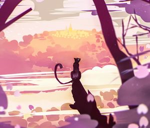 Preview wallpaper cat, art, black, branches