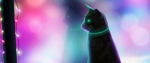 Preview wallpaper cat, art, garland, window, colorful