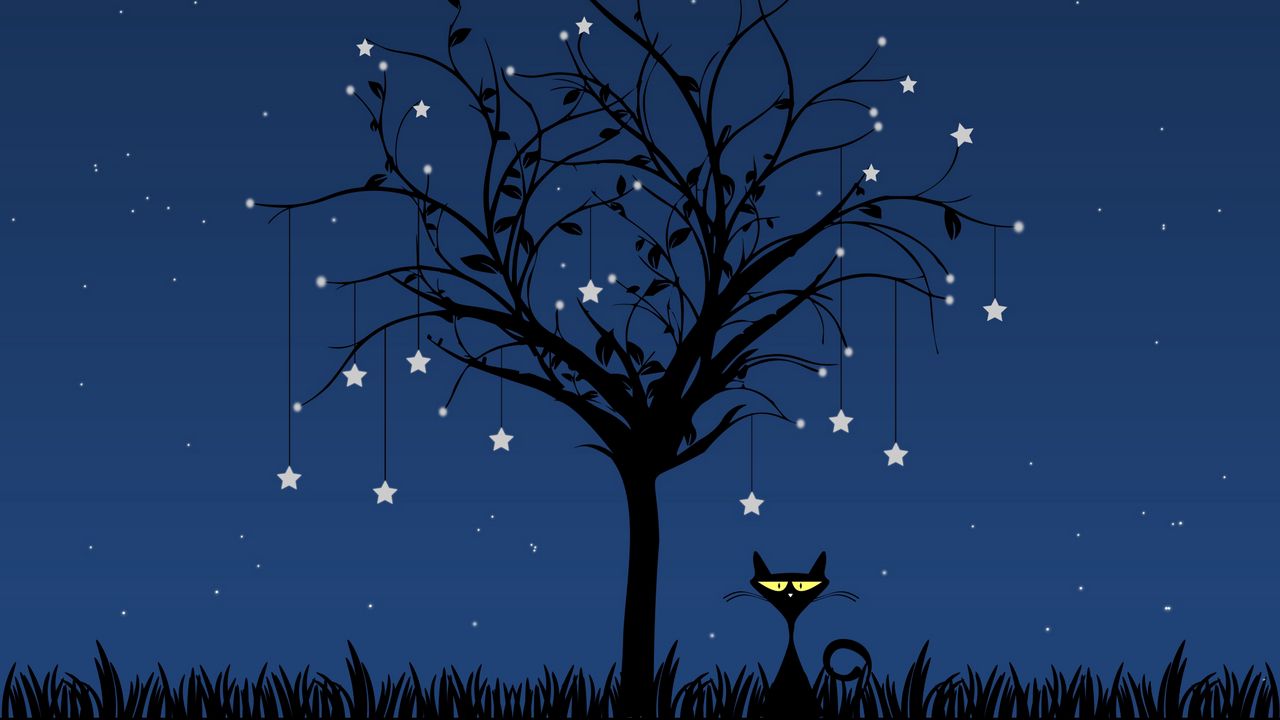 Wallpaper cat, art, tree, vector hd, picture, image