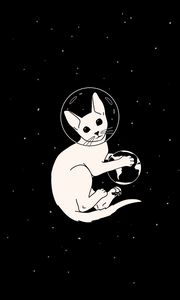 Preview wallpaper cat, astronaut, space, planet, art, black and white