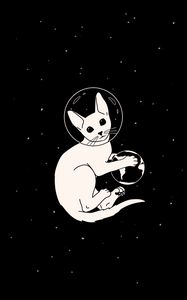 Preview wallpaper cat, astronaut, space, planet, art, black and white