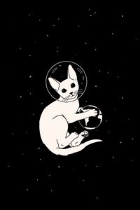 Preview wallpaper cat, astronaut, space, planet, art, black and white