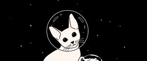 Preview wallpaper cat, astronaut, space, planet, art, black and white