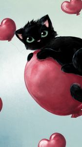 Preview wallpaper cat, ball, picture, flight