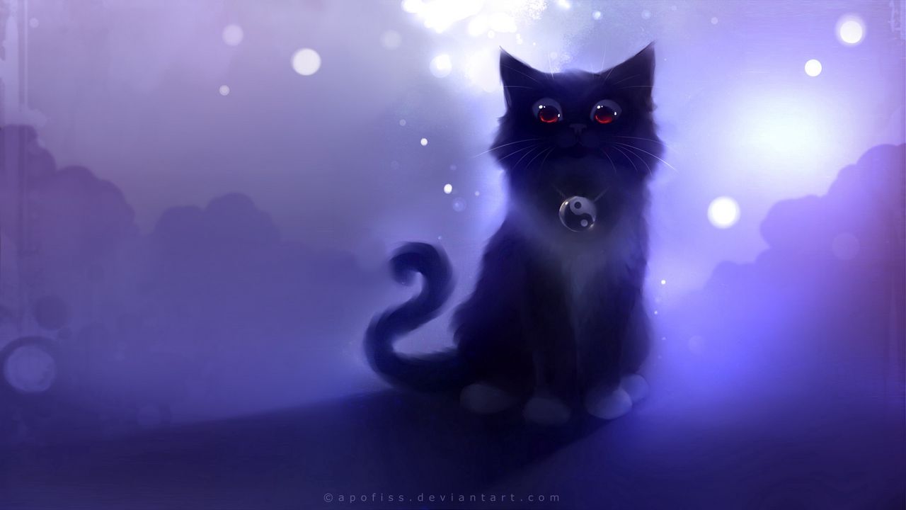 Wallpaper cat, black, drawing, night, apofiss