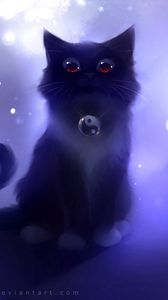 Preview wallpaper cat, black, drawing, night, apofiss