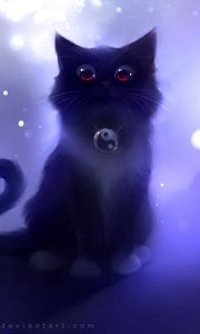 Preview wallpaper cat, black, drawing, night, apofiss