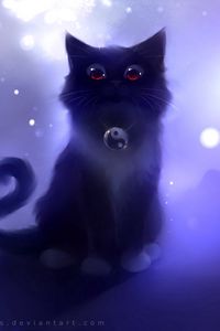 Preview wallpaper cat, black, drawing, night, apofiss