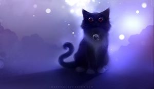 Preview wallpaper cat, black, drawing, night, apofiss