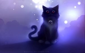 Preview wallpaper cat, black, drawing, night, apofiss