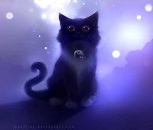 Preview wallpaper cat, black, drawing, night, apofiss