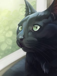 Preview wallpaper cat, black, glance, window, art