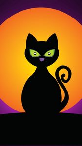 Preview wallpaper cat, black, halloween, moon, silhouette