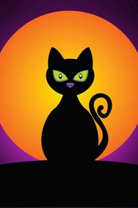 Preview wallpaper cat, black, halloween, moon, silhouette