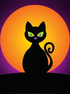 Preview wallpaper cat, black, halloween, moon, silhouette