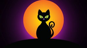 Preview wallpaper cat, black, halloween, moon, silhouette