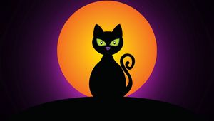 Preview wallpaper cat, black, halloween, moon, silhouette